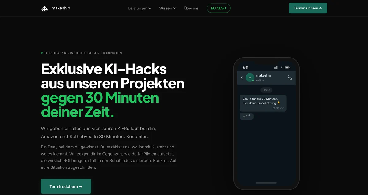 Startseite von makeship.de &ndash; KI-Beratung f&uuml;r den Mittelstand von Levent Dietrich und Torben Seib