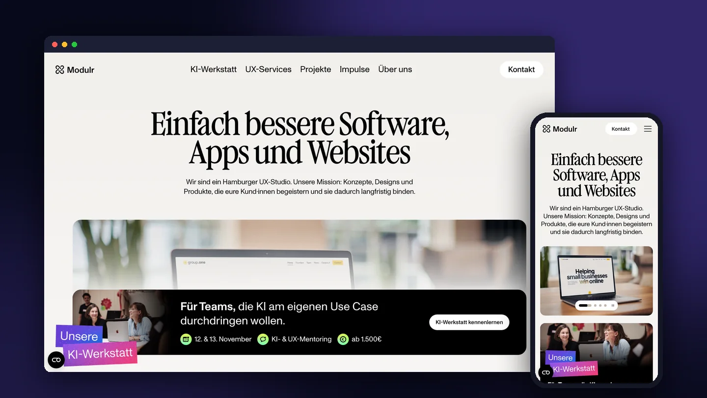 Modulr – Website auf Desktop und Smartphone